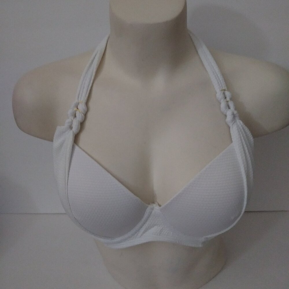 White Swim Top Knotted Halter with Gold Details Size S